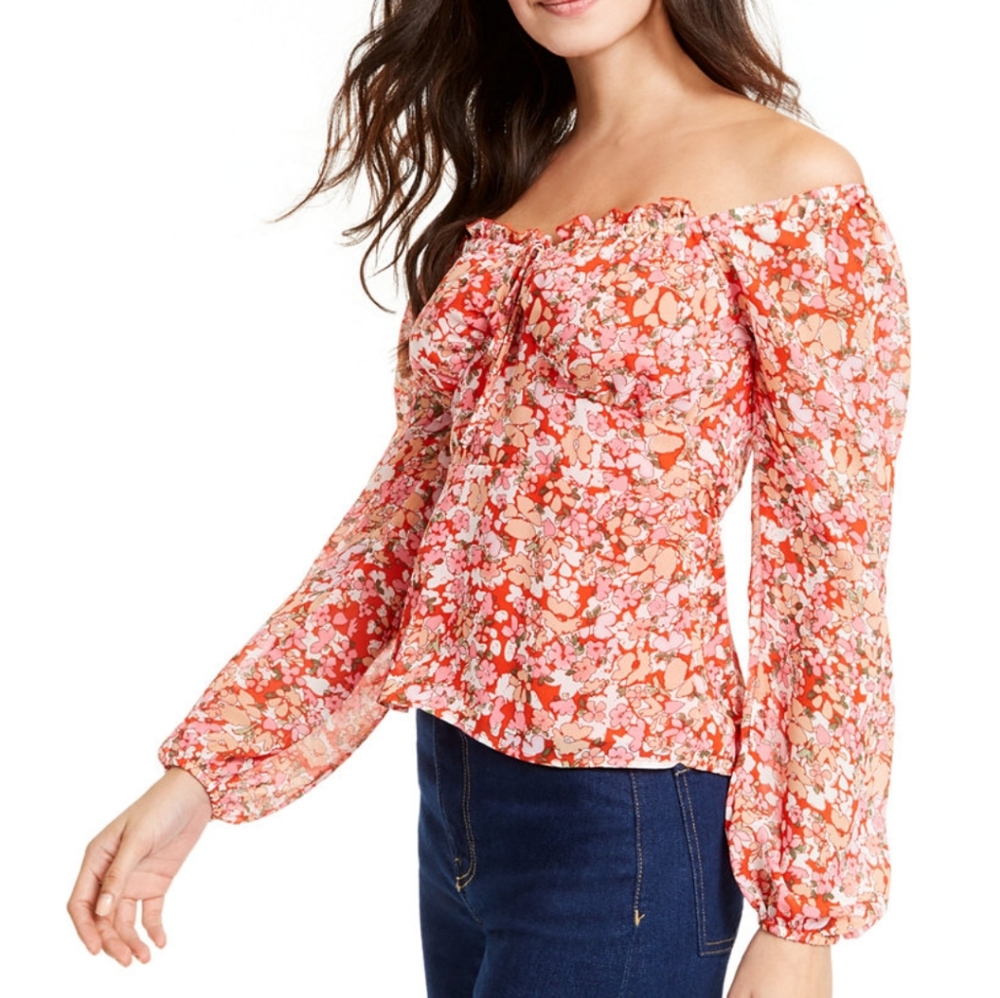 Q & A Floral Print Off-The-Shoulder Shirt Top